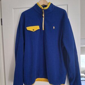 Polo Ralph Lauren Blue Yellow Fleece 1/4 Zip Pullover Sweatshirt Mens XL Retro